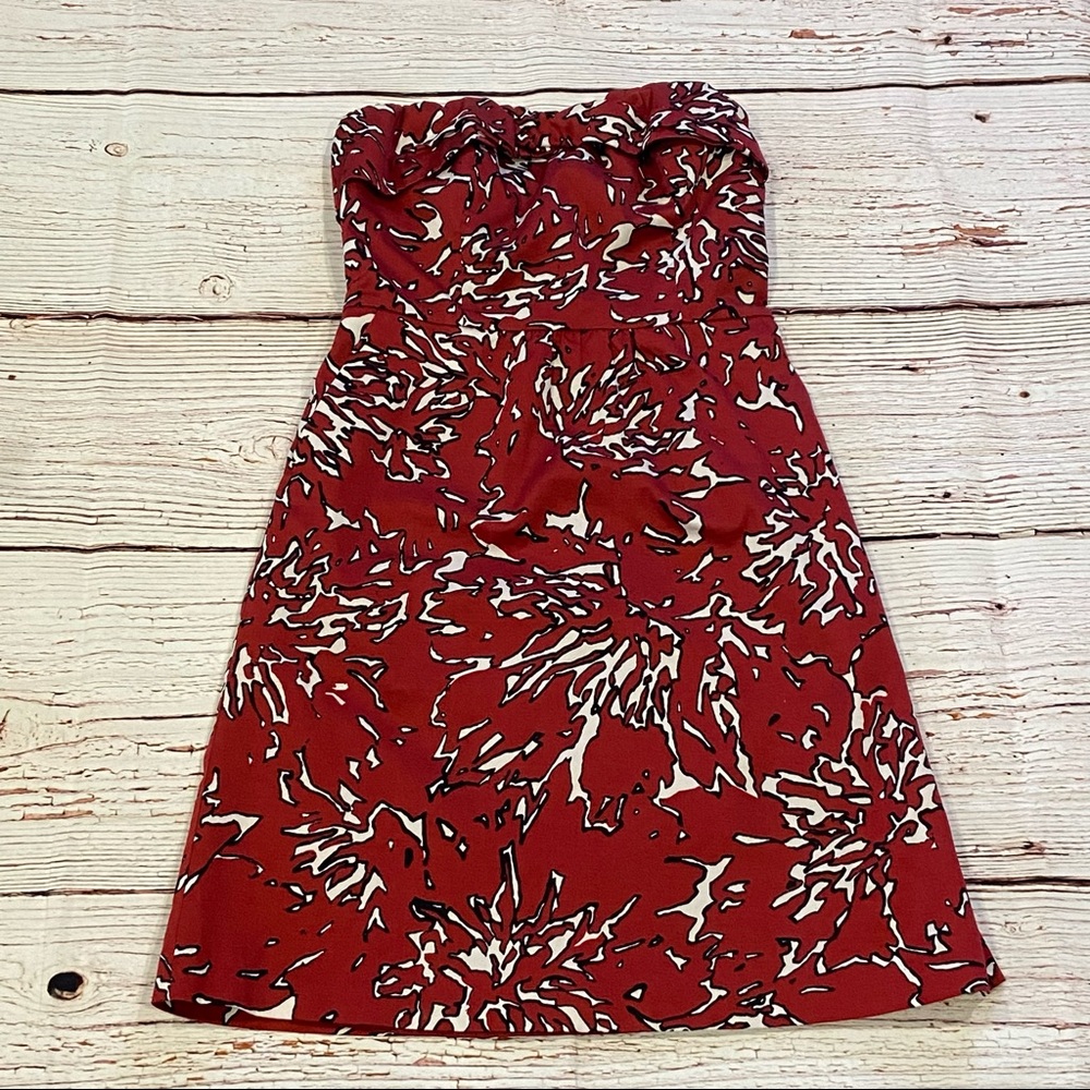 The Limited Abstract Floral Print Dark Red Strapless Dress Sz 0 - Picture 3 of 13
